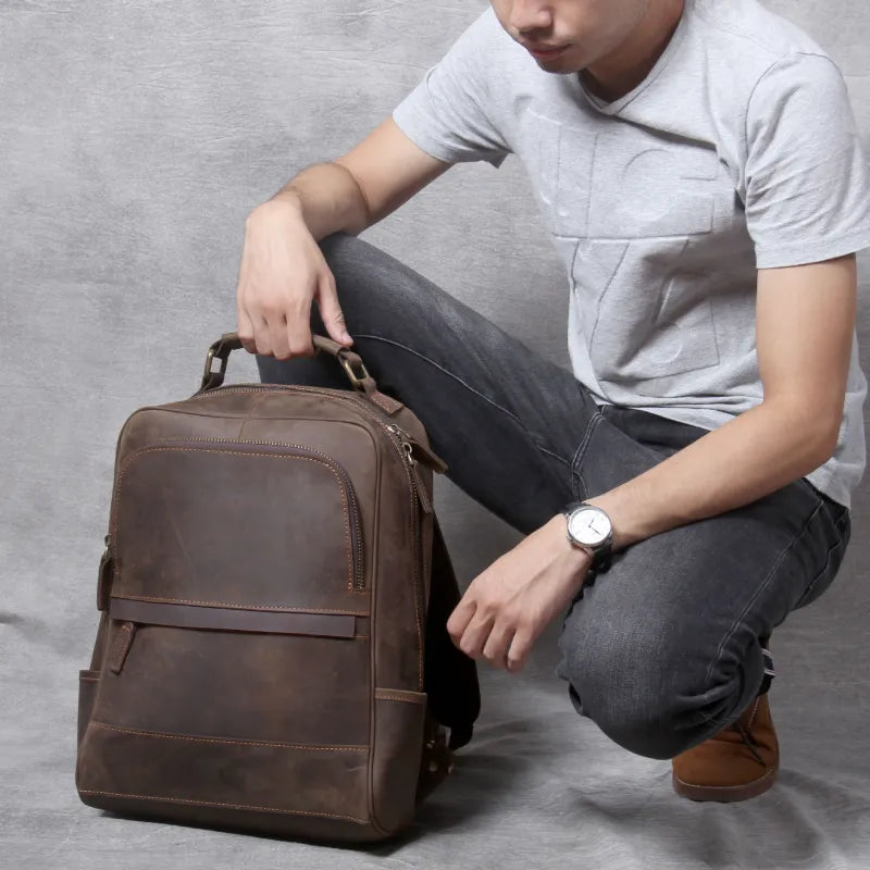 Klassischer Leder Reisetaschen Rucksack