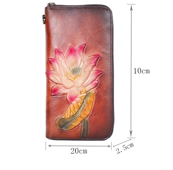 Retro Blumen Prägung Geldbörse für Damen – Große Kapazität mit Kartenfächern