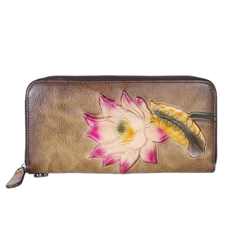 Retro Blumen Prägung Geldbörse für Damen – Große Kapazität mit Kartenfächern
