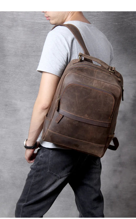 Klassischer Leder Reisetaschen Rucksack
